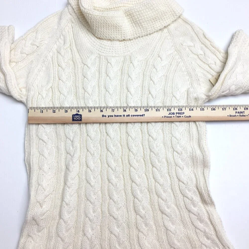 NEW Coldwater Creek Women's Cream Cowl Neck Cable Knit Sweater 3/4 Sleeves S